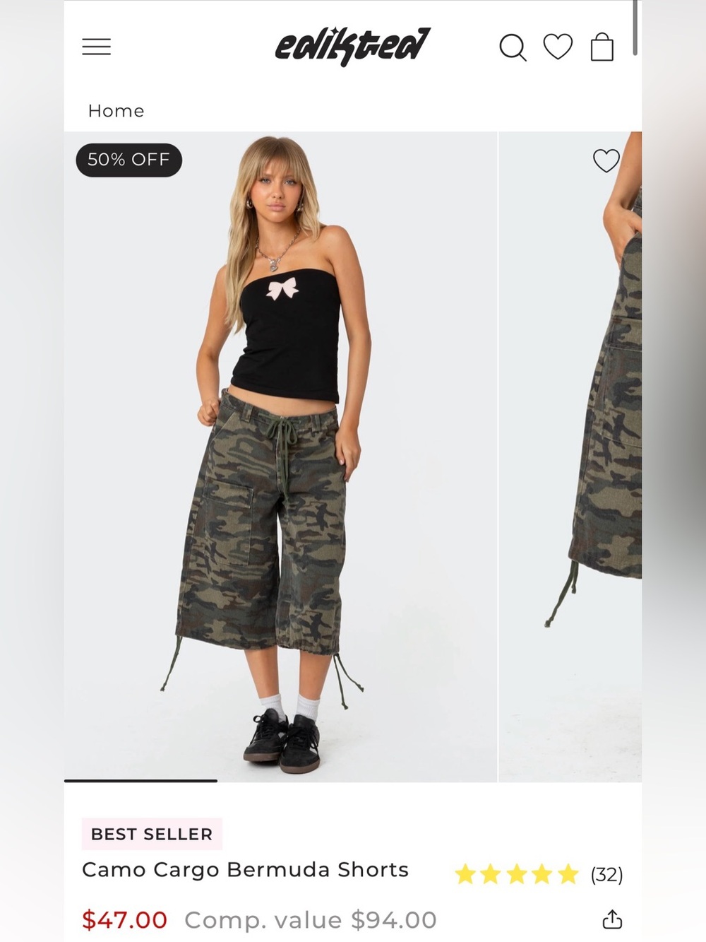 NWT Edikted Camo Cargo Bermuda Shorts L - Picture 4 of 4